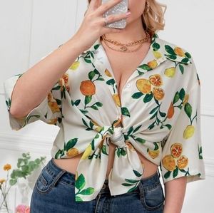 🧁B2G1🧁 SHEIN White Button Up Shirt with Lemon Print